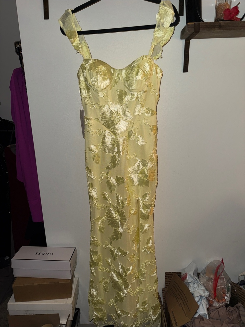 Elegant Yellow Floral Lace Wedding Dress